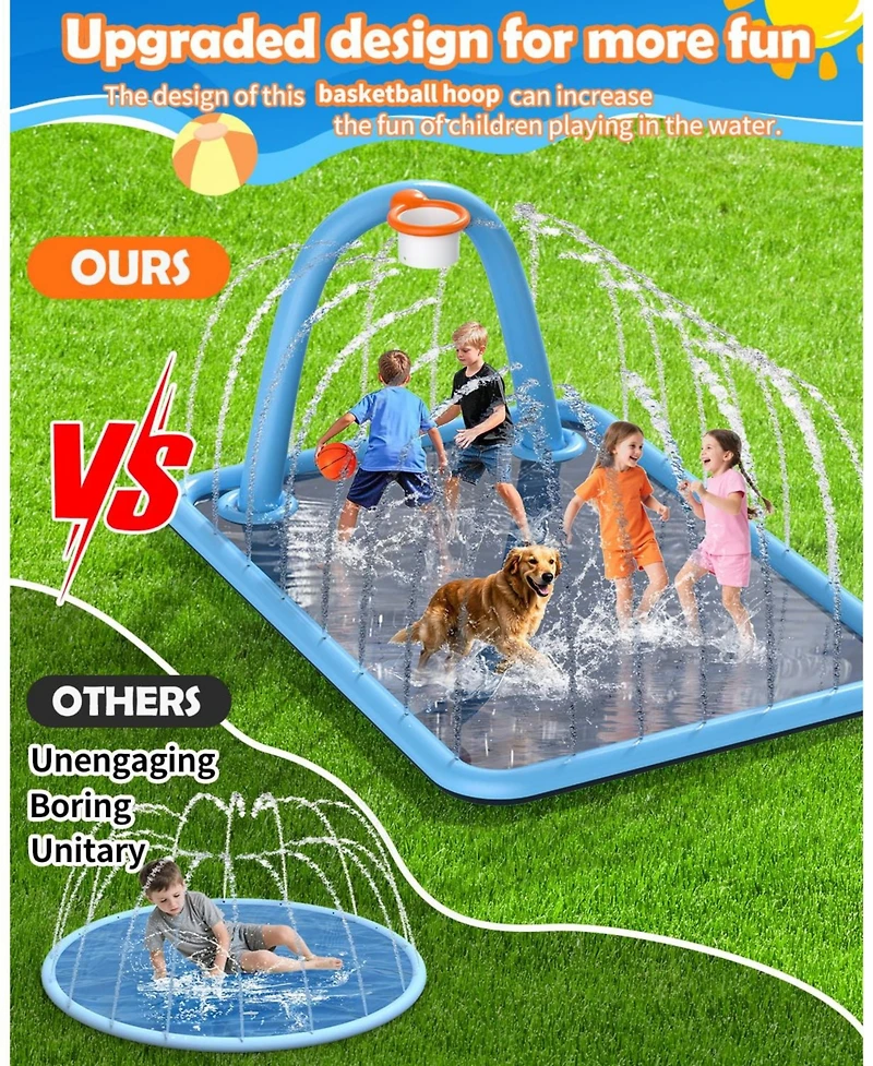 Gnuadz Splash Pad Sprinkler Basketball Hoop Non-slip Outdoor Pool Kids