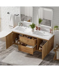 Sillysis 59.3 Inches Double Sink Wall Mounted Bathroom Vanity, Smc Countertop with Soft Close Drawers for Modern Bath