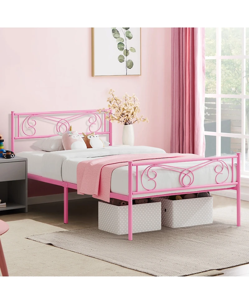 homfan Metal Bed Frame with Headboard and Footboard, Platform Underbed Storage, Steel Slat Support, No Box Spring Needed