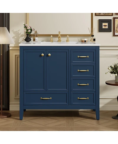 Sillysis 35.4 Inches Freestanding Bathroom Vanity with Sink, Soft Close Drawers, Multi-Tier Storage for Modern Bathrooms