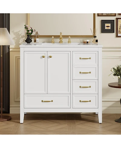Sillysis 35.4 Inches Freestanding Bathroom Vanity with Sink, Soft Close Drawers, Multi-Tier Storage for Modern Bathrooms
