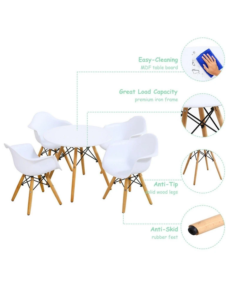 Gouun 5 Piece Kids Table and Chair Set with Colorful Armchairs and Round Tabletop