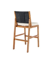 Rainsken Outdoor Bar Stools Set of 2, Acacia Wood Frame Counter Height Chairs with Cushion and Wicker Back for Kitchen Island, Poolside Patio