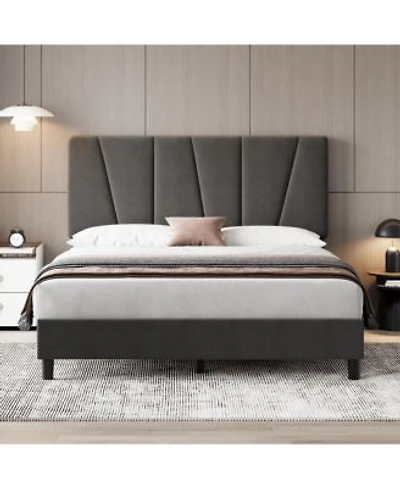 Homfan Upholstered Platform Bed Frame With 3 Height Adjustable Headboard Slat Support No Box Spring Needed Easy Assembly