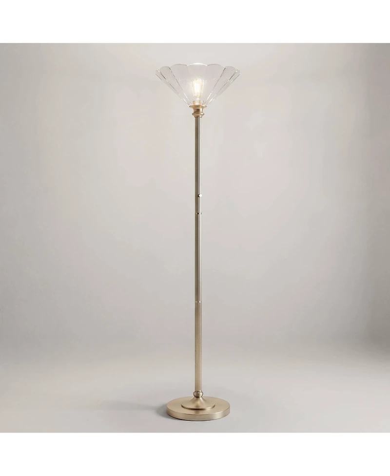 Regency Hill Harmony 72" High Antique Brass and Cast Glass Torchiere Floor Lamp