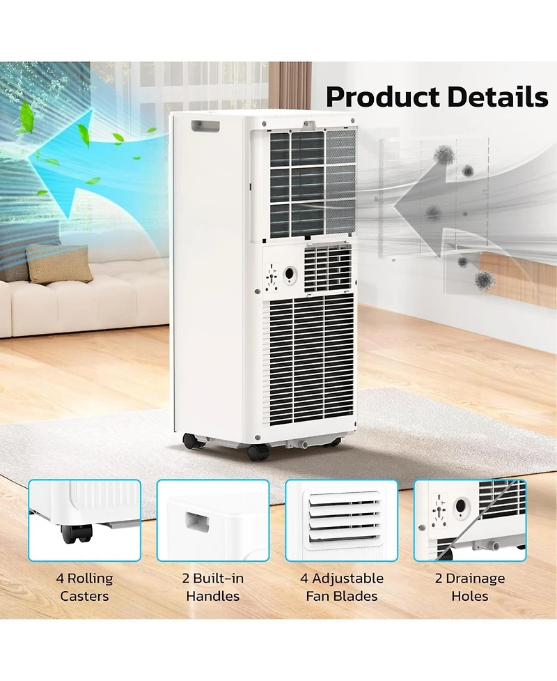 Antartic Star 10000 Btu Portable Air Conditioner for Rooms up to 550 Sq Ft, 4-in-1 Ac with Cool, Fan, Dehumidifier, Sleep, Remote and 24H Timer