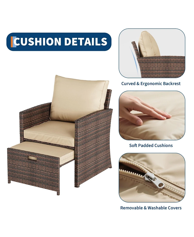 homfan 5-Piece Wicker Patio Conversation Set with Cushions, Ottomans, and 2-Tier Coffee Table for Outdoor Living
