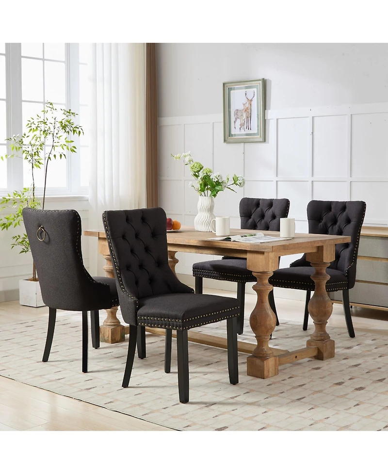 Clihome Nikki Collection Modern, High-end Tufted Solid Wood Contemporary Flax Upholstered Linen Dining Chair with Legs Nailhead Trim 2-Pcs Set