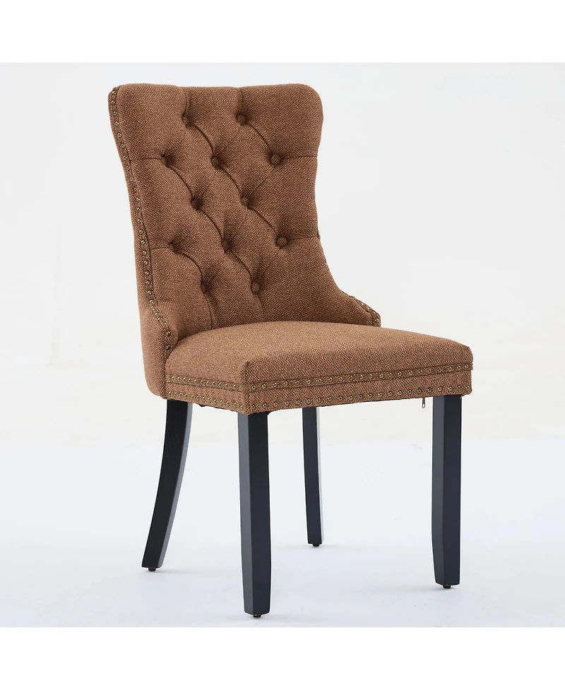 Clihome Nikki Collection Modern, High-end Tufted Solid Wood Contemporary Flax Upholstered Linen Dining Chair with Legs Nailhead Trim 2-Pcs Set