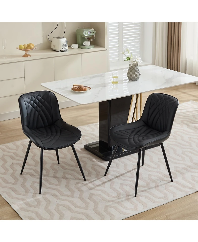 Clihome Dining Chairs Set of 2 Mid Century Modern Kitchen Chair Comfortable Upholstered Faux Leather Dinner Chairs for Kitchen Dining Room
