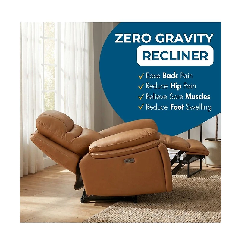 Heartland Furniture Leather Power Recliner Chair, Top Grain Upholstery, Usb and Usb-c, 360 lb Support
