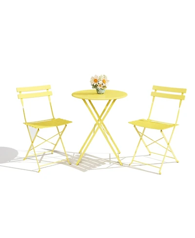 homfan 3-Piece Folding Bistro Set with 1 Table and 2 Chairs, Metal Patio Set for Balcony, Porch, Lawn, Indoor Outdoor Use