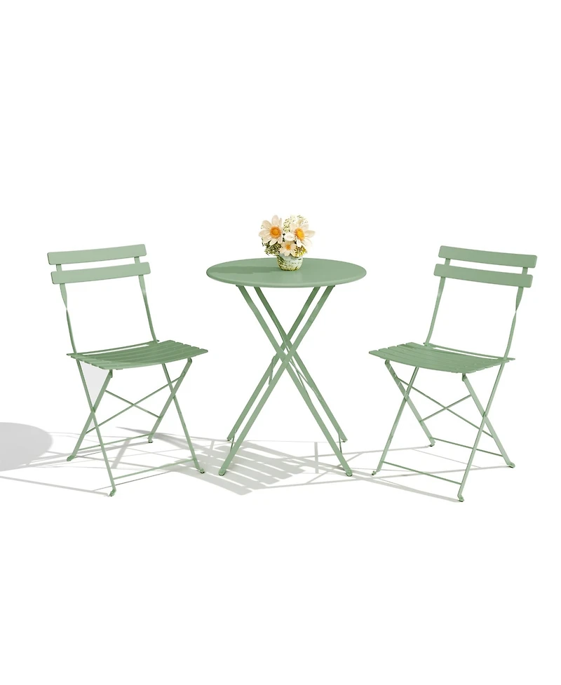 homfan 3-Piece Folding Bistro Set with 1 Table and 2 Chairs, Metal Patio for Balcony, Porch, Lawn, Indoor Outdoor Use