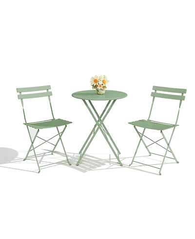 homfan 3-Piece Folding Bistro Set with 1 Table and 2 Chairs, Metal Patio for Balcony, Porch, Lawn, Indoor Outdoor Use