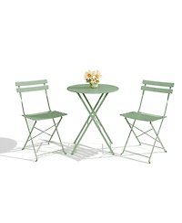 homfan 3-Piece Folding Bistro Set with 1 Table and 2 Chairs, Metal Patio for Balcony, Porch, Lawn, Indoor Outdoor Use