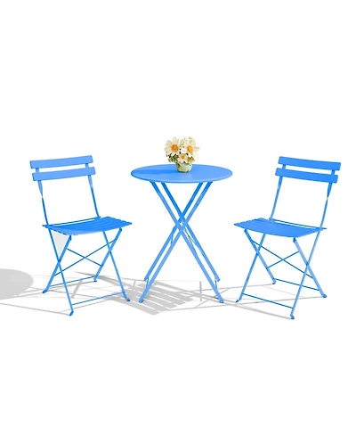 homfan 3-Piece Folding Bistro Set with 1 Table and 2 Chairs, Metal Patio for Balcony, Porch, Lawn, Indoor Outdoor Use