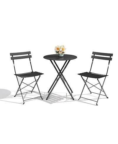 homfan 3-Piece Folding Bistro Set with 1 Table and 2 Chairs, Metal Patio for Balcony, Porch, Lawn, Indoor Outdoor Use
