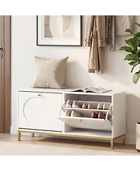 Costway Shoe Storage Bench, Narrow Entryway Bench with 2 Flip Drawers and Adjustable Shelves