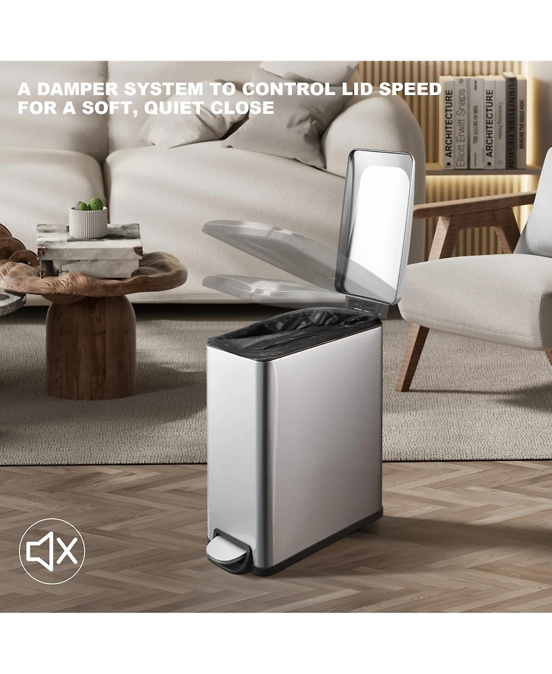 Mega Casa 2.6 Gal./10 Liter Slim Stainless Steel Step-on Trash Can for Bathroom and Office