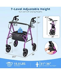 Costway Rollator Walker with Seat, Height Adjustable Handles, Storage Basket for Seniors