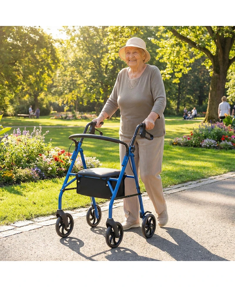 Costway Rollator Walker with Seat, Height Adjustable Handles, Storage Basket for Seniors