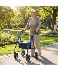 Costway Rollator Walker with Seat, Height Adjustable Handles, Storage Basket for Seniors