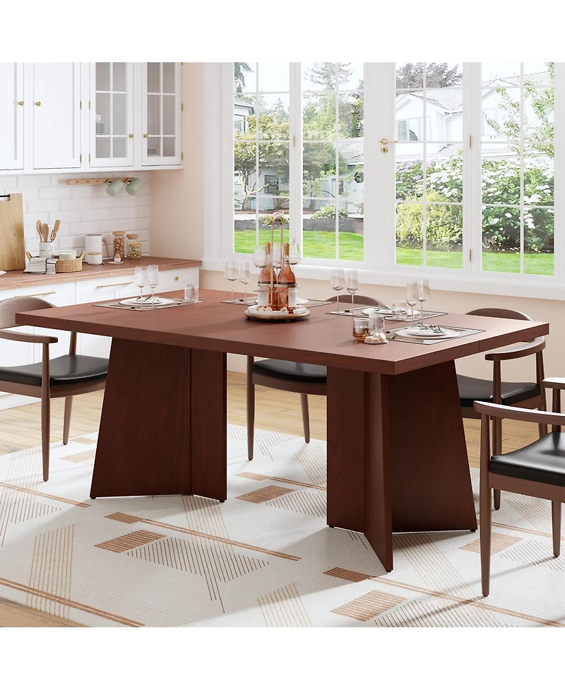 homfan 63 Farmhouse Dining Table for 4-6, Rectangular Kitchen with Thick Top and Engineered Wood Frame