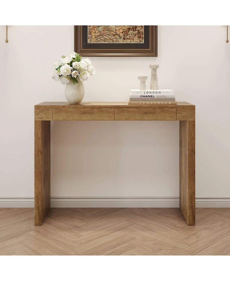 flynama 50" Natural Wood Grain Bar Table with 2 Drawers