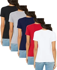 Blu Rock Women's Loose Fit Short Sleeve V-Neck Cotton Stretch Tees-5 Pack