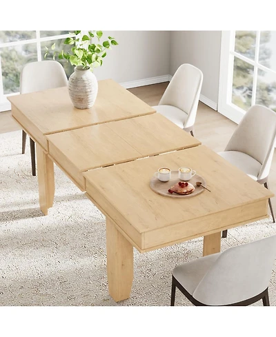 homfan Extendable Dining Table for 6-10, Farmhouse Rectangular Kitchen Table with Butterfly Leaf, Mdf Frame, Easy Assembly