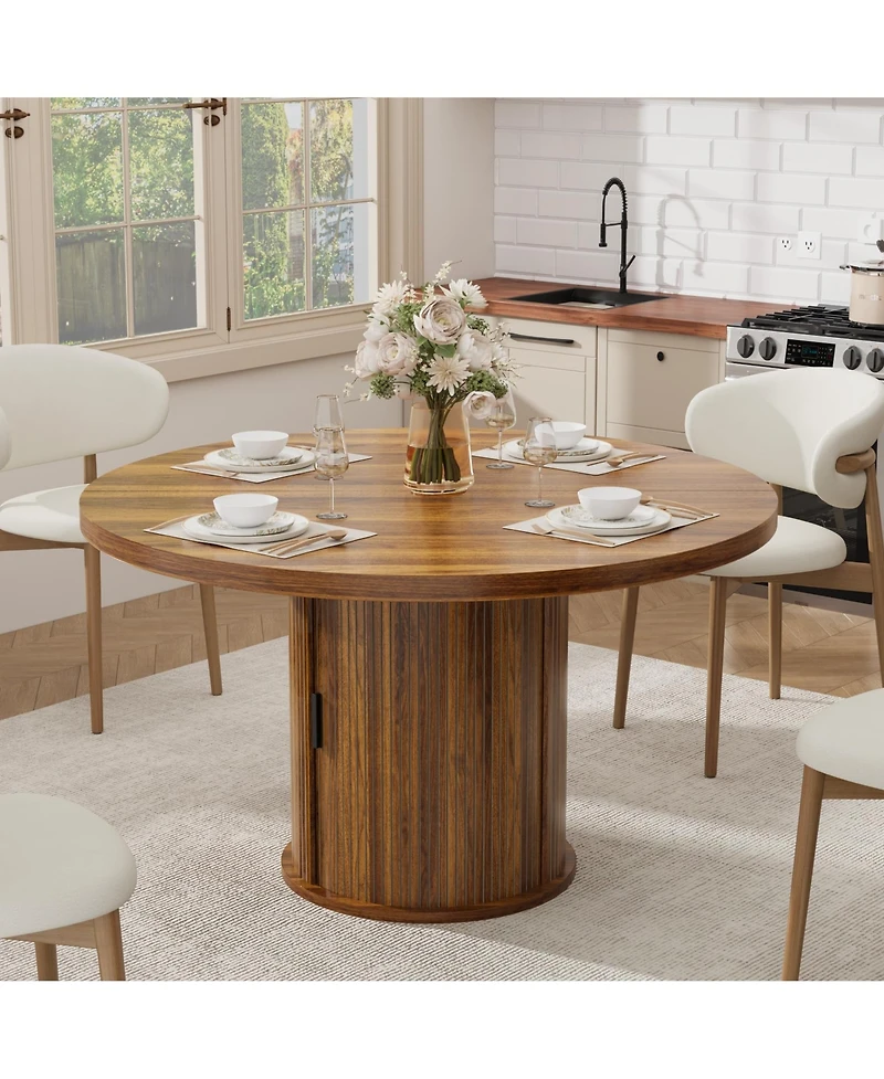 homfan 47 Round Dining Table with Storage Shelf and Drawer, Farmhouse Kitchen for 4-6, Easy Assembly, Only