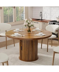 homfan 47 Round Dining Table with Storage Shelf and Drawer, Farmhouse Kitchen for 4-6, Easy Assembly, Only