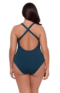 S3 Apparel Women's Smoothing and Sculpting Ribbed Scoop-Neck Crossback One-Piece Swimsuit