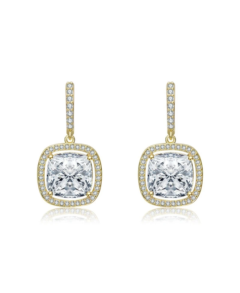 Rachel Glauber Elegant 14K Gold Plated Square Cz Huggie Drop Earrings