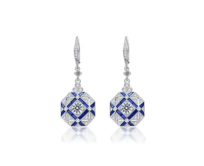 Rachel Glauber White Gold Plated Geometric Cz Statement Drop Earrings