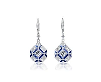 Rachel Glauber White Gold Plated Geometric Cz Statement Drop Earrings