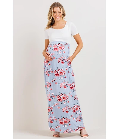 Hello Miz Maternity Floral Empire Waist Maxi Dress with Pockets
