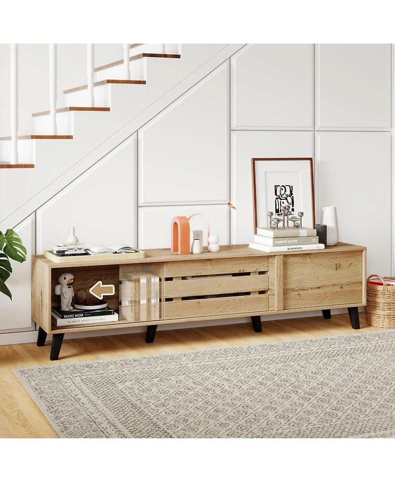 Gymax Tv Stand for 80inch TVs with Sliding Door Cabinets Storage Shelves Cable Management