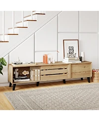 Gymax Tv Stand for 80inch TVs with Sliding Door Cabinets Storage Shelves Cable Management
