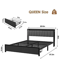 homfan Bed Frame with Storage Headboard, Platform Bed with Large Drawer and Charging Station