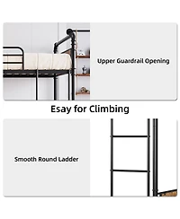 homfan Twin Over Metal Bunk Bed, Converts to 2 Single Beds, Detachable Ladder and Guardrails, Industrial Style with Board Accents