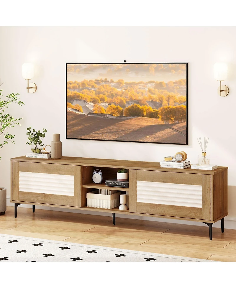 Gymax Tv Stand with 2 Storage Cabinets and Open Shelves Cable Hole for TVs
