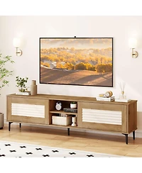 Gymax Tv Stand with 2 Storage Cabinets and Open Shelves Cable Hole for TVs