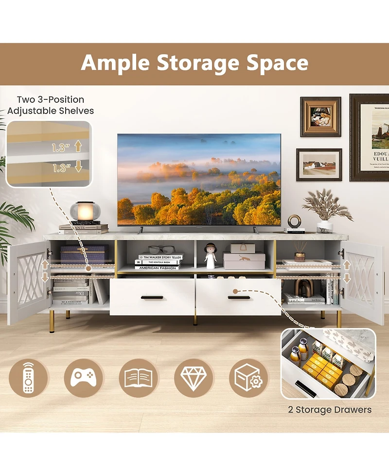 Gymax Modern Faux Marble Entertainment Center 71-Inch Tv Stand