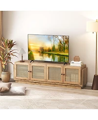 Gymax 4-Door Pe Rattan Media Console Table Farmhouse Tv Stand for TVs