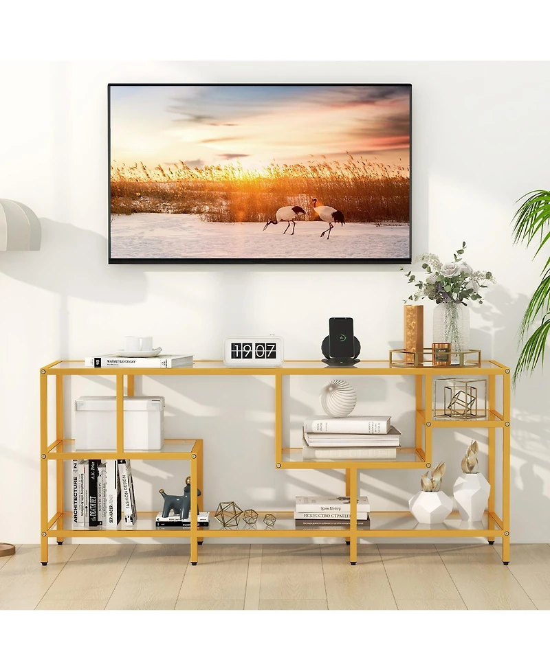 Gymax Tv Stand for Tvs with Tempered Glass Shelves TV Console Table