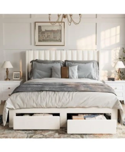 Gaomon Full Size Bed Frame Bed Frame Upholstered Platform Bed With Velvet Headboard Wing Edge Design 2 Storage Drawers No Box Spring Needed