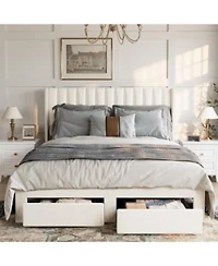 Gaomon Full Size Bed Frame Bed Frame Upholstered Platform Bed With Velvet Headboard Wing Edge Design 2 Storage Drawers No Box Spring Needed
