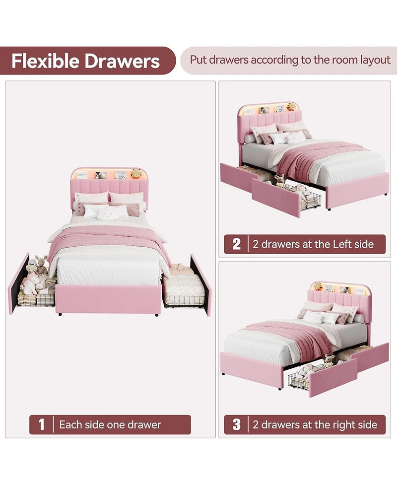 gaomon Twin Size Bed Frame with 2 Flexible Drawers