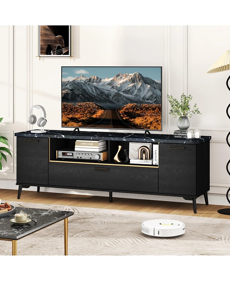 Gymax Mid Century Modern Entertainment Center 63-Inch Tv Stand for TVs up to 75inch
